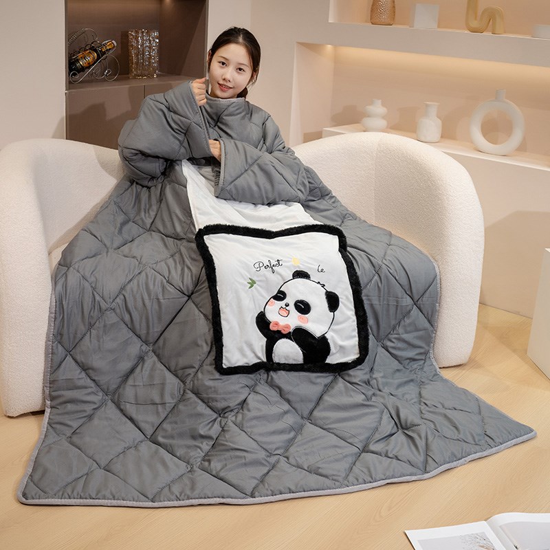 冬天办公a室可穿抱枕懒人被带袖子穿在身上的被子车载两用午睡毛