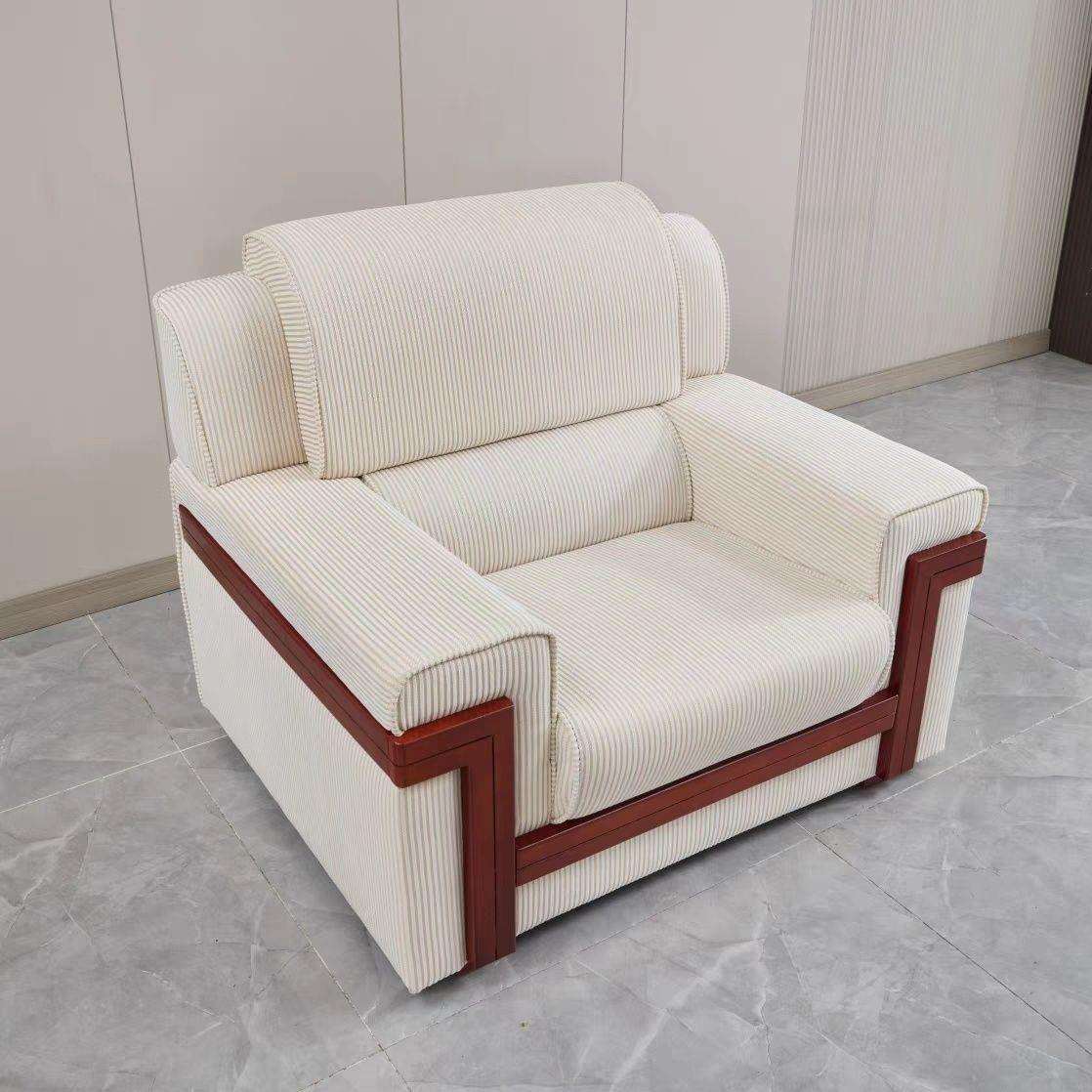 公司会议室贵宾接待领导会客区布艺单人位新中式沙发实木茶几组合