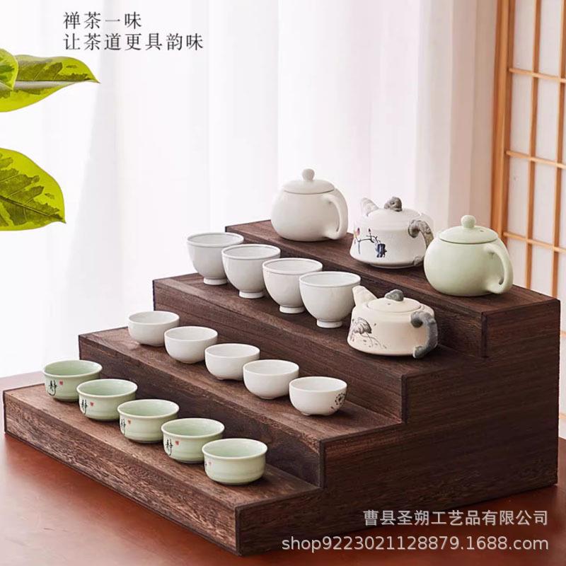 实木桌面小型博古架茶壶架茶具收纳架中式茶器茶杯架置物架阶梯架