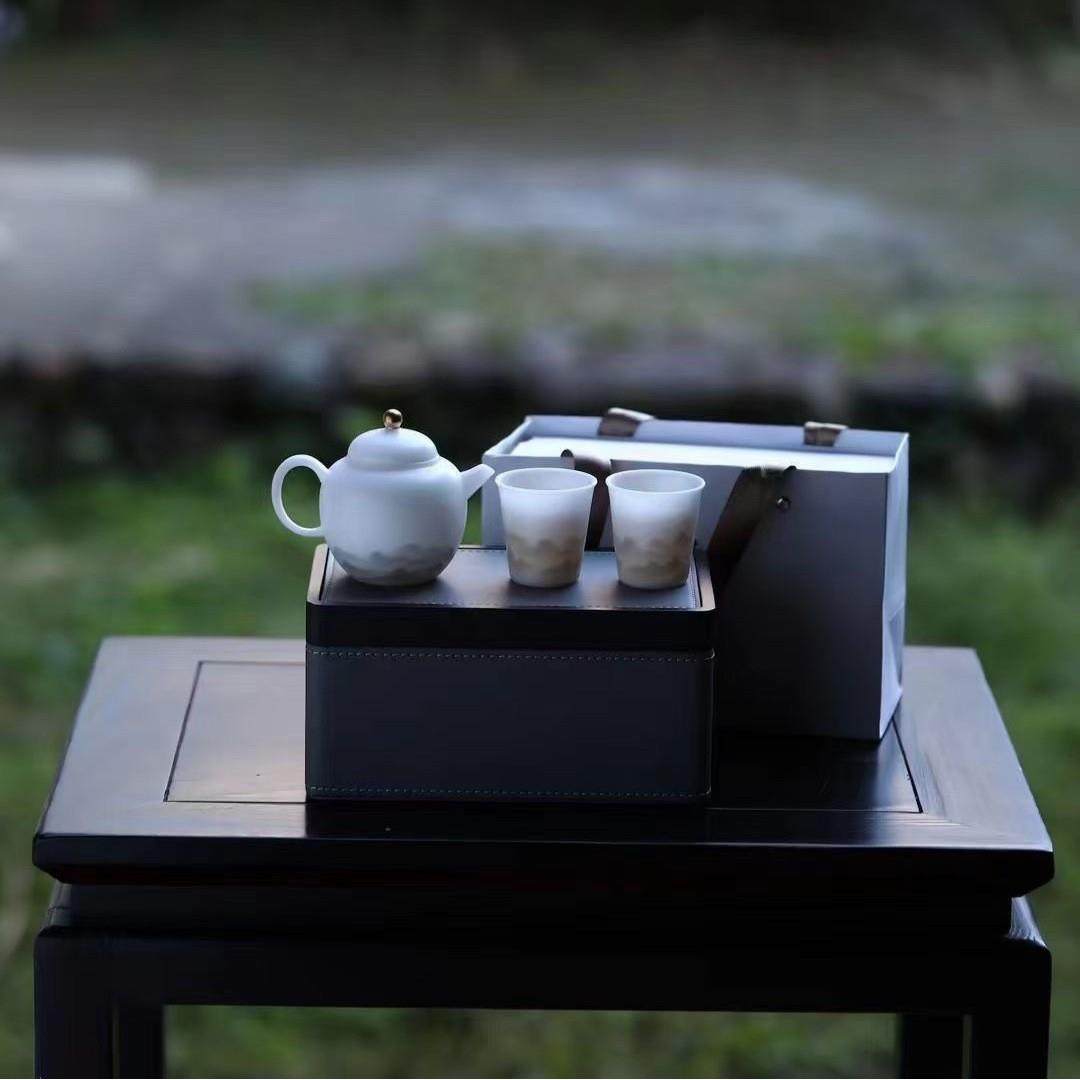 冰种玉瓷一壶两杯快客杯小套组户外便携收纳盒旅行茶具泡茶壶套装,餐饮具,旅行茶具,淘宝优惠券,粉丝福利购,淘宝优惠卷