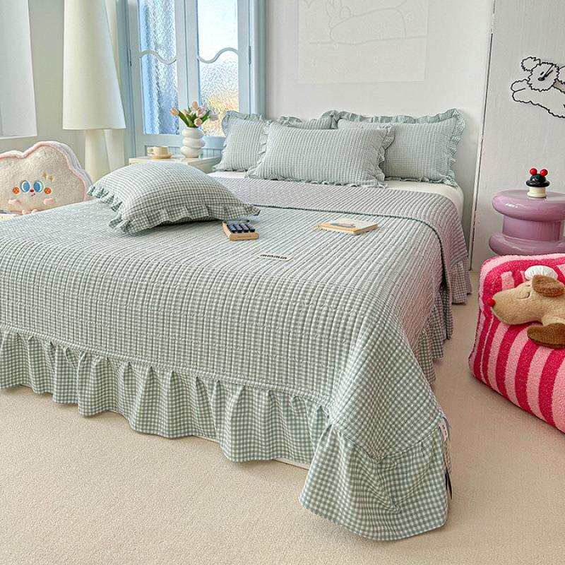 韩式新款针织棉夹棉床盖单件公主风花边床单加厚防滑炕盖三件套