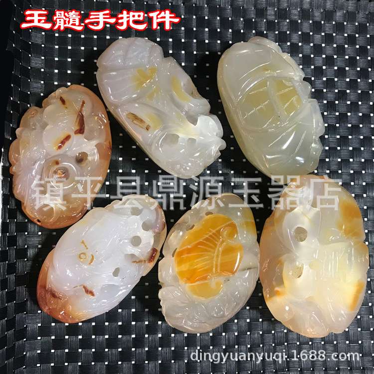 天然巴西缠丝玛瑙手把件巧雕镂空雕刻玛瑙玉髓双面瓯绣手把玩