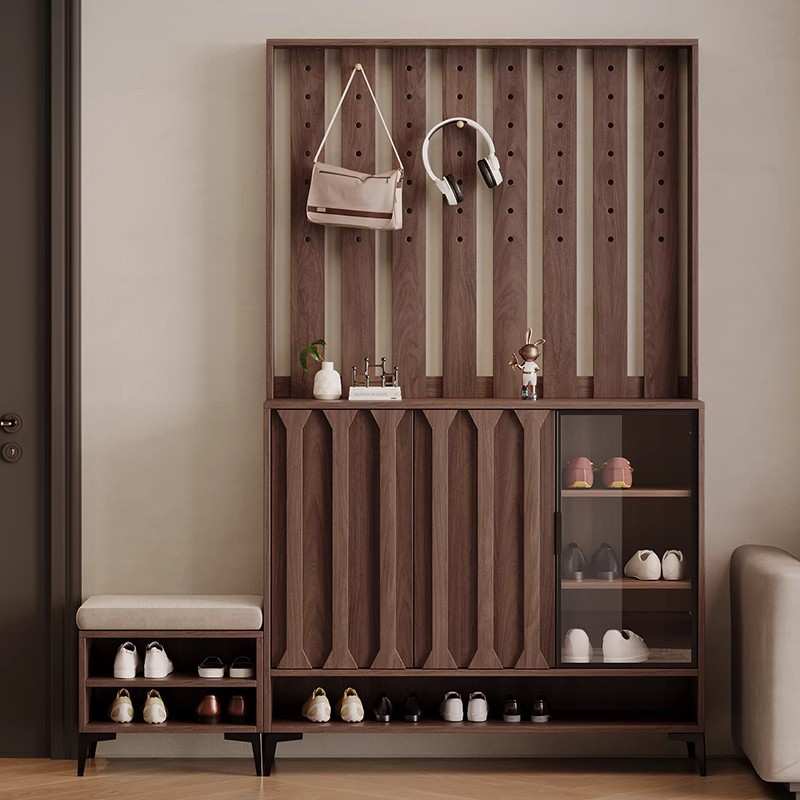 实木鞋架换鞋凳鞋柜带挂衣架一体中式落地家用入户门鞋帽架鞋橱