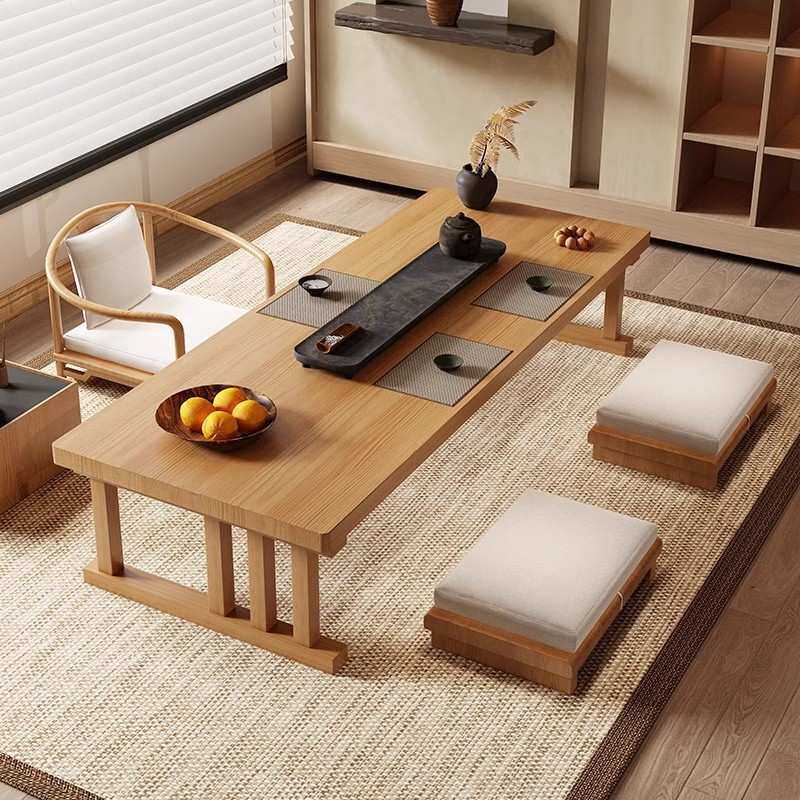 日式全实木榻榻米茶桌禅意阳台泡茶桌日料店茶道品茶用餐桌椅组合