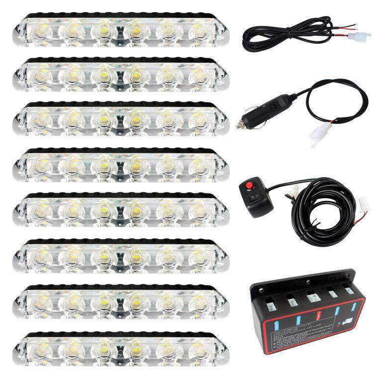 6LED一拖八夹子灯 汽车中网爆闪灯 48led开道频闪灯格栅警示灯