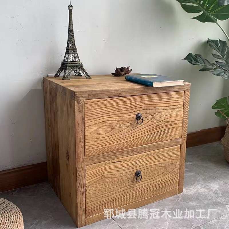 老榆木床头柜卧室新中式现代简约边柜酒店民宿小柜子收纳柜玄关柜