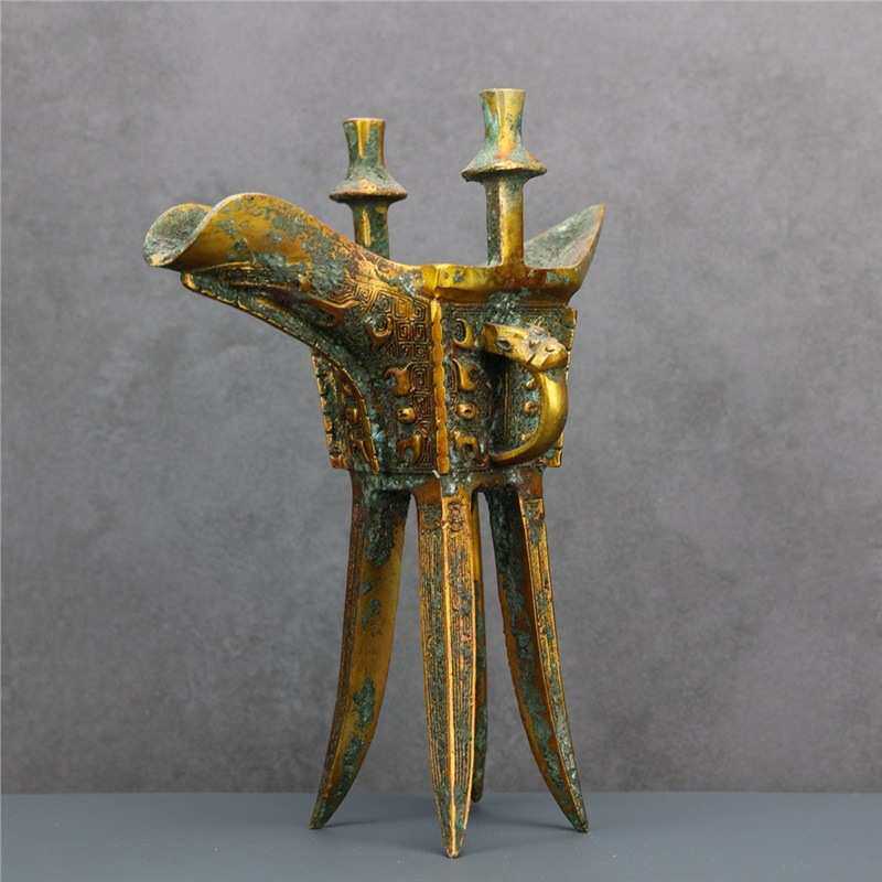 角觯古酒杯酒酒尊摆件铜爵单双柱饮酒器装饰觚青铜器博物馆斝樽