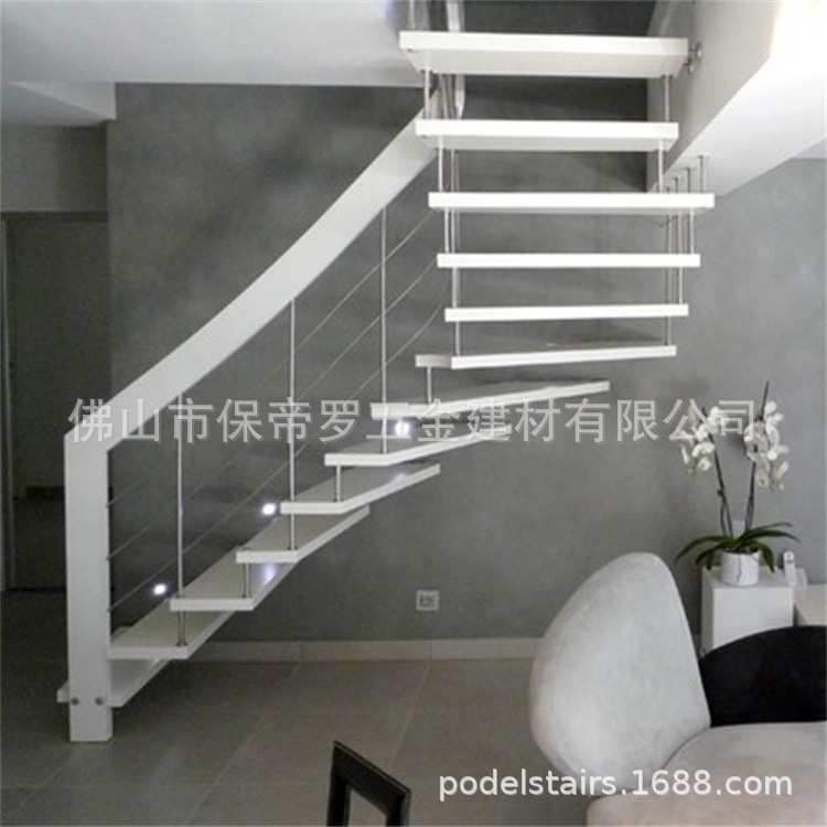 保帝罗钢木家用简约风小阁楼复式跃层悬浮楼梯扶手立柱栏杆