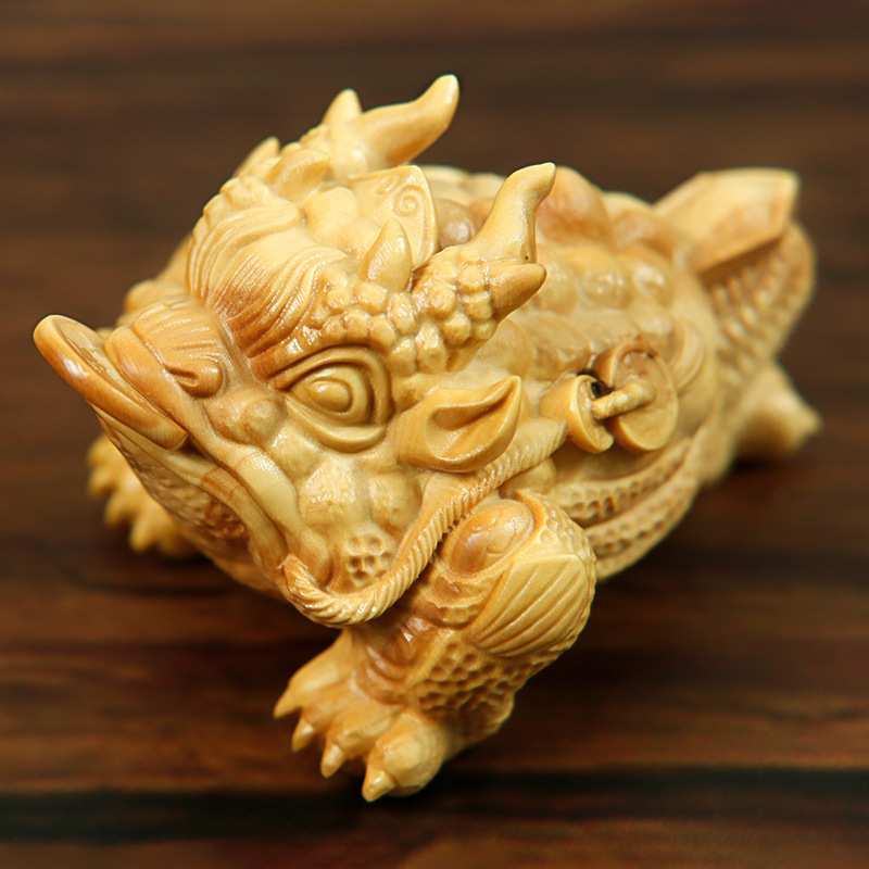 黄杨木雕龙蟾金蟾摆件木质手把件三足金蟾家居店铺开业礼品收藏品