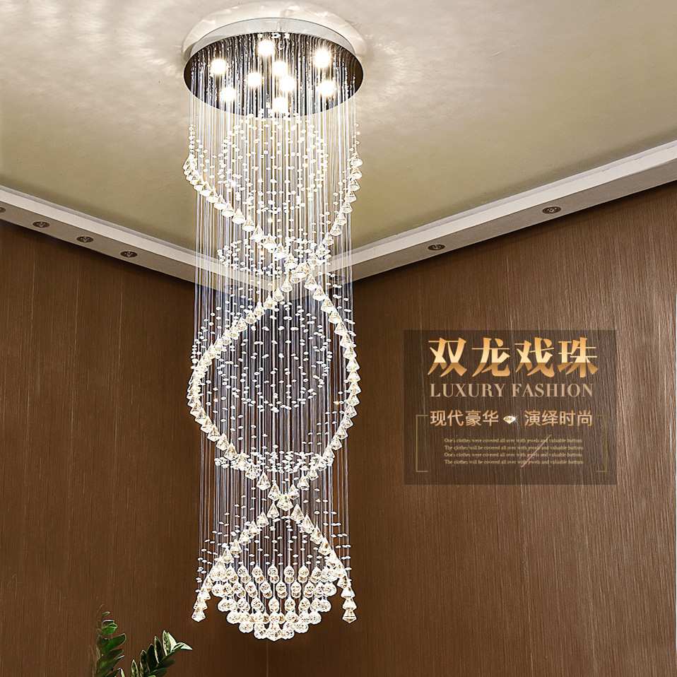 复式楼梯灯吊线长吊灯水晶吊灯客厅led旋转别墅现代简约楼梯吊灯