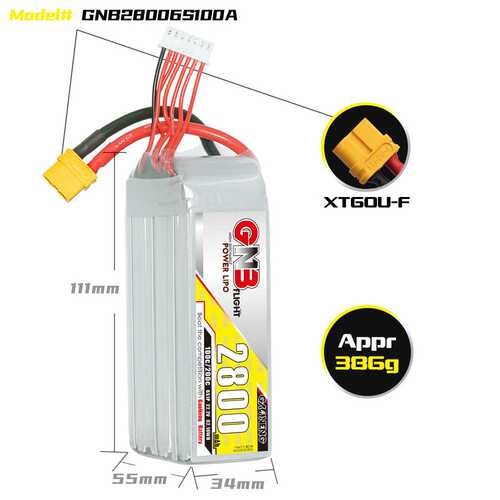 GNB高能2800mAh6S 22.2V 100C遥控车船模型固定翼高倍率锂电池FPV