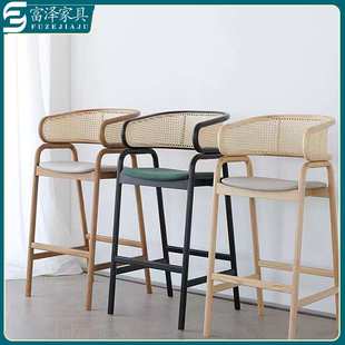 实木编藤岛台椅科索藤椅 bar chairs 北欧丹麦设计师款中古吧椅