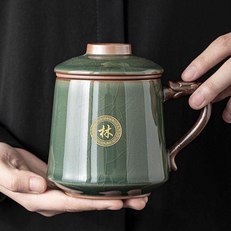 哥窑茶杯过滤男款杯子茶水分离杯陶瓷女士个人专用高档办公杯