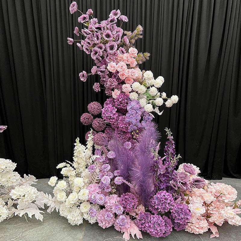 婚礼装饰仿真花白粉紫牛角门套装直播间背景求婚4S点户外仪式