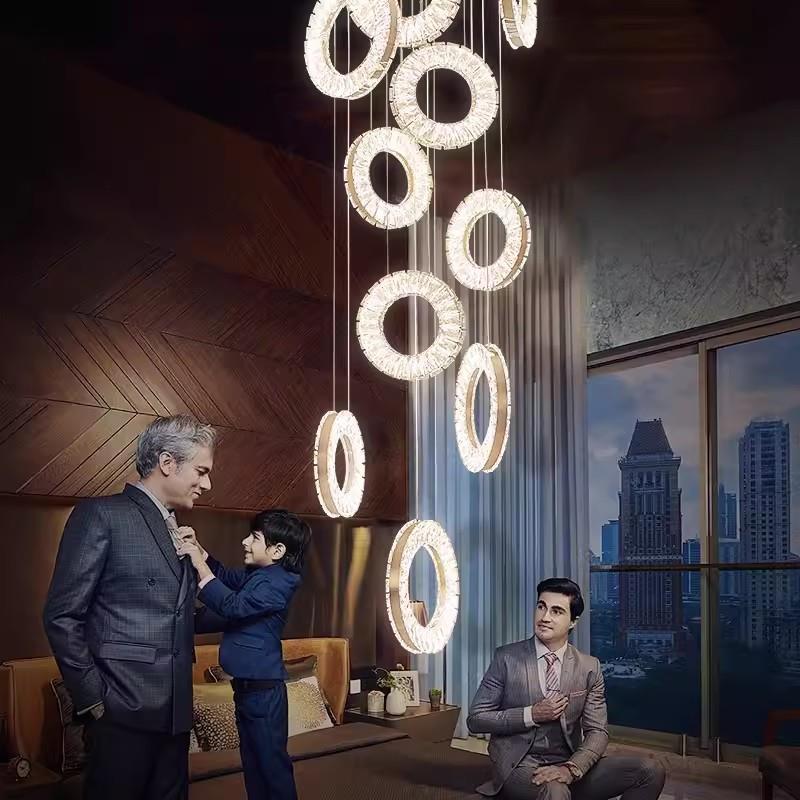 复式楼大吊灯高档别墅loft公寓吊灯楼梯吊灯轻奢水晶挑空客厅吊灯