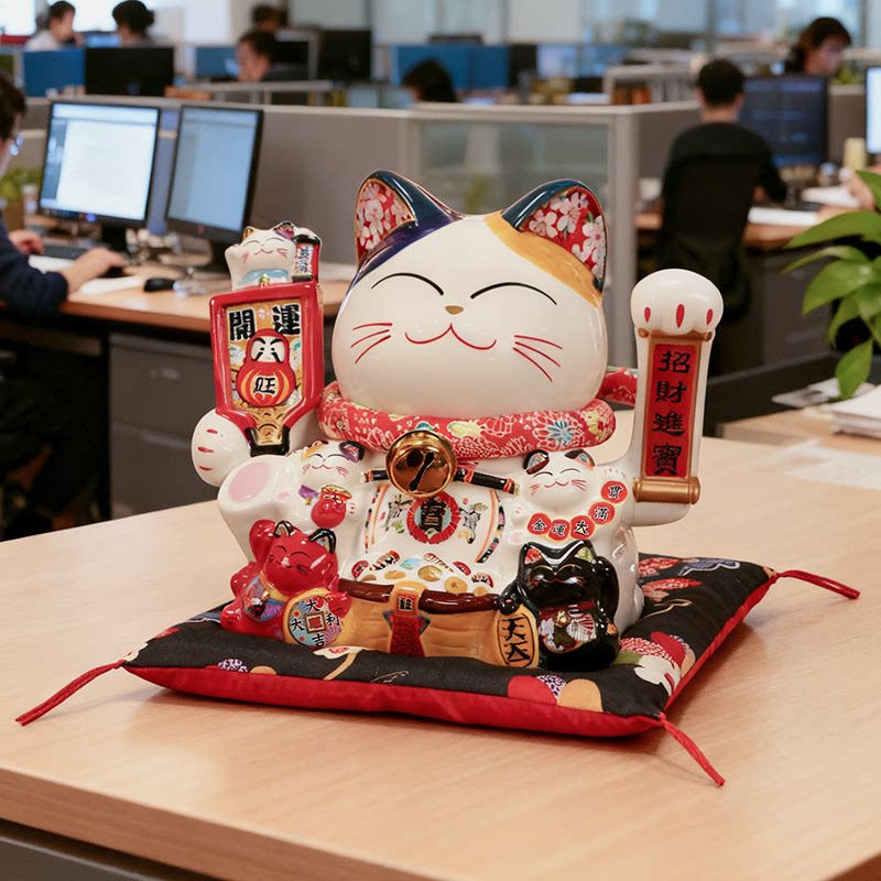 招财猫大码办公室公司桌面摆件自动招手送礼发财猫陶瓷摇手礼品