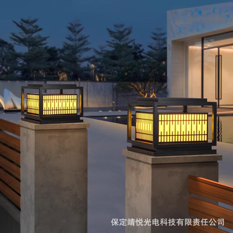 新中式太阳能柱头灯户外防水庭院灯室外别墅围墙花园接电款柱子灯