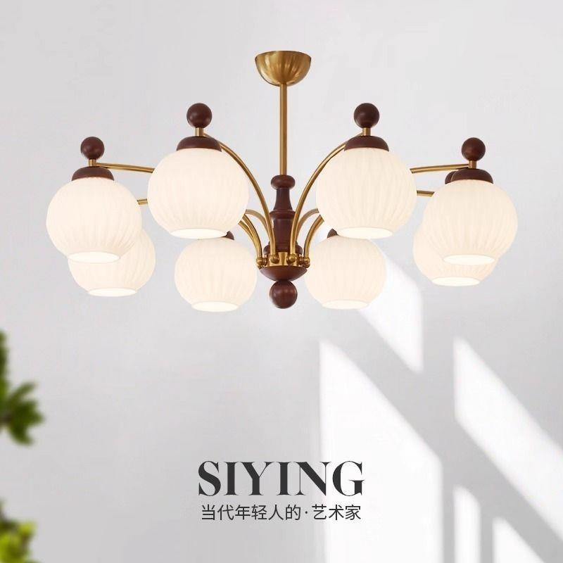 美式复古风客厅吊灯法式中古高级感实木设计师款艺术灯中古风灯具