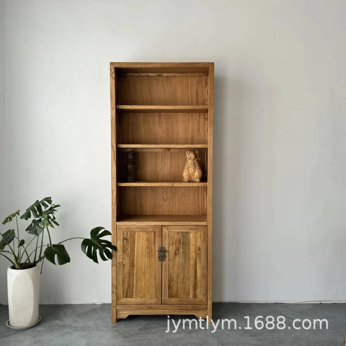 老榆木书柜实木组合展示架置物架落地靠墙储物收纳柜子家用客厅