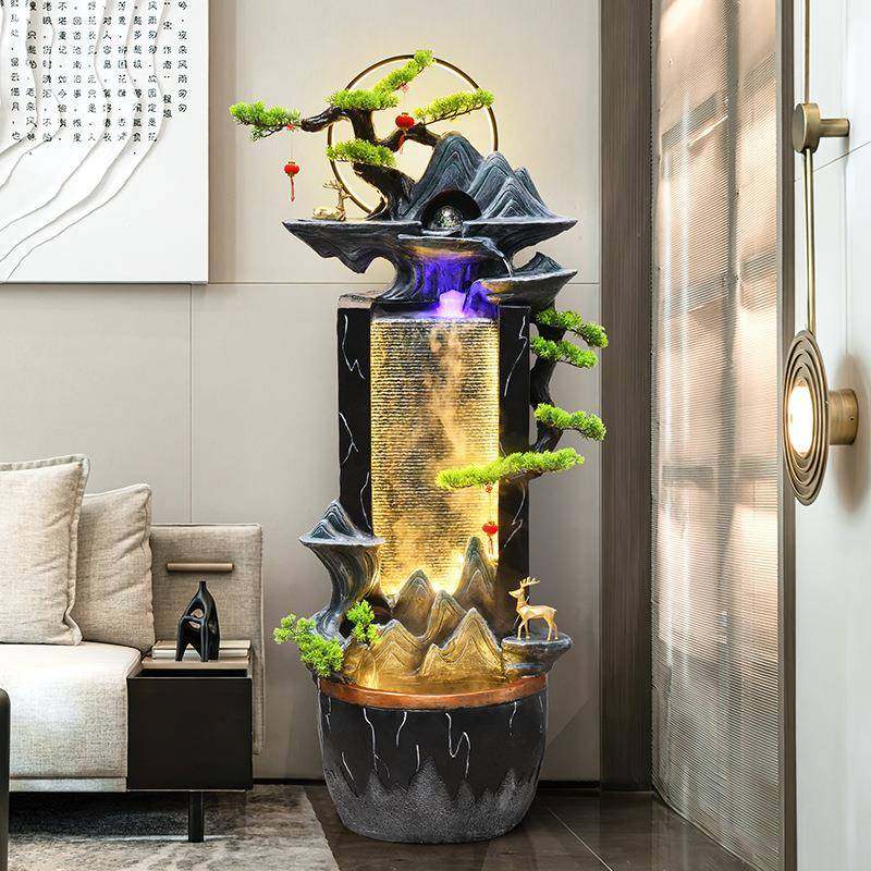 新中式流水生财摆件循环水鱼缸加湿器客厅入户玄关办公室落地景观