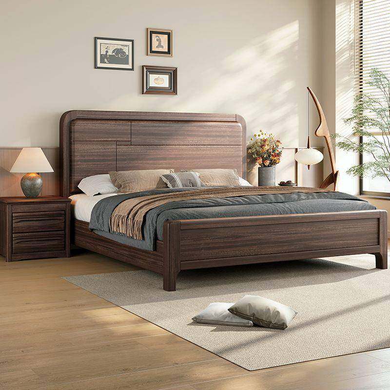 fLE新中式黑胡桃木现代简约1米8双人床1.5米主卧大床全实木储物婚