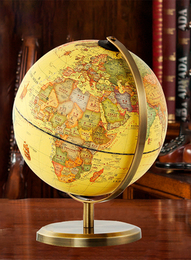 居家摆件装饰品复古仿古桌面地球仪礼G古铜色轻奢大号书房办公高