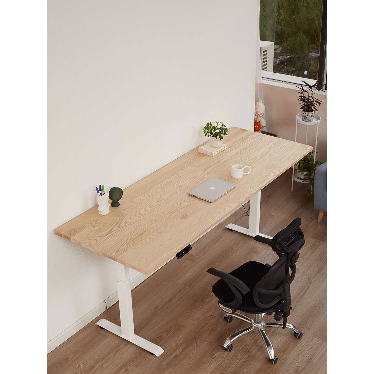 电动升降电脑桌白蜡木书桌多高度调节办公桌实木儿童学习书桌