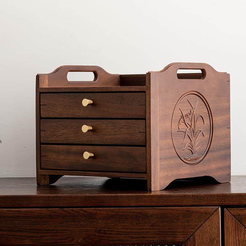 胡桃木普洱茶盒多层实木茶饼盒抽屉式家用高档白茶饼收纳盒储茶盒