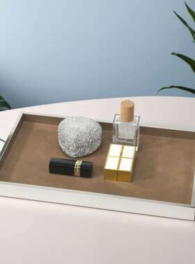 不锈钢镜面皮革托盘轻奢高档水果盘蛋糕餐盘首饰长方形收纳置物盘