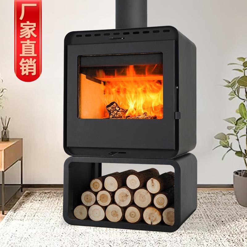 真火燃木壁炉木柴烧水民宿农村家用现代客厅室内取暖炉柴火炉壁炉