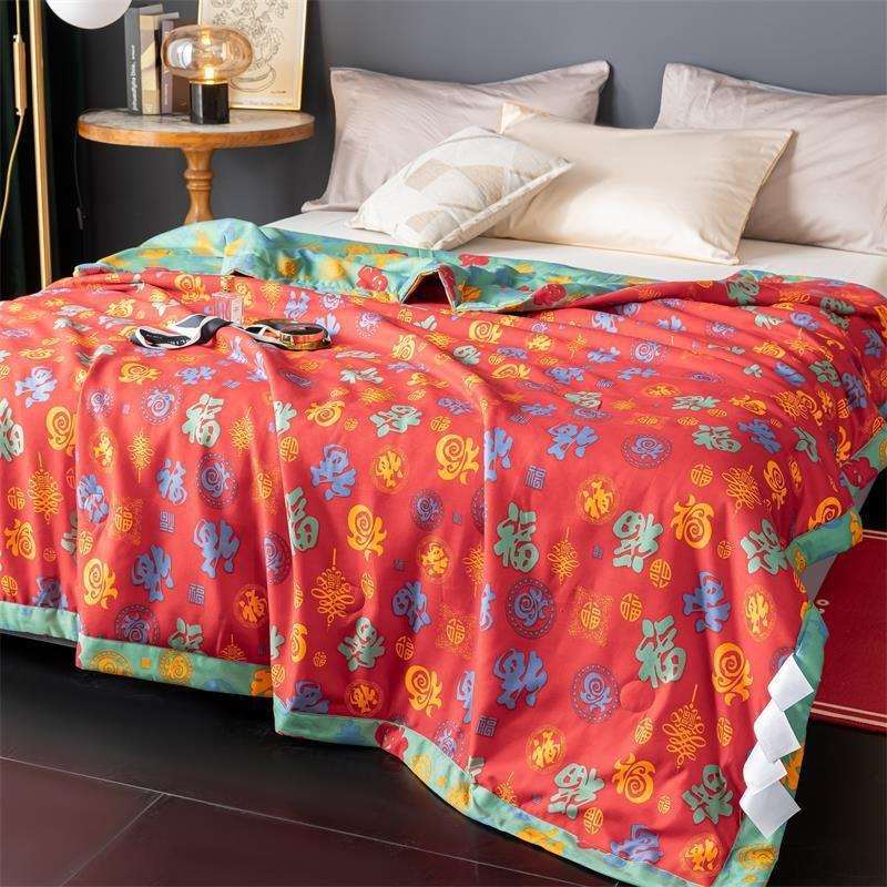 百福被A类夏凉被回礼送婆婆妈妈大红色被子福字被可机洗大豆被子