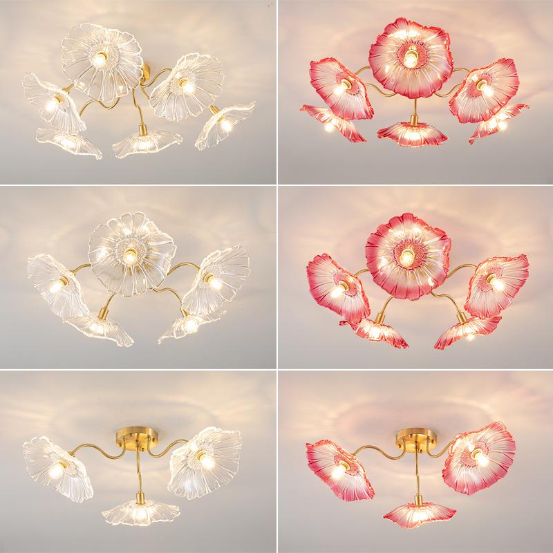 轻奢花瓣卧室吸顶灯现代北欧全铜餐厅水晶灯创意家用房间灯具圆形