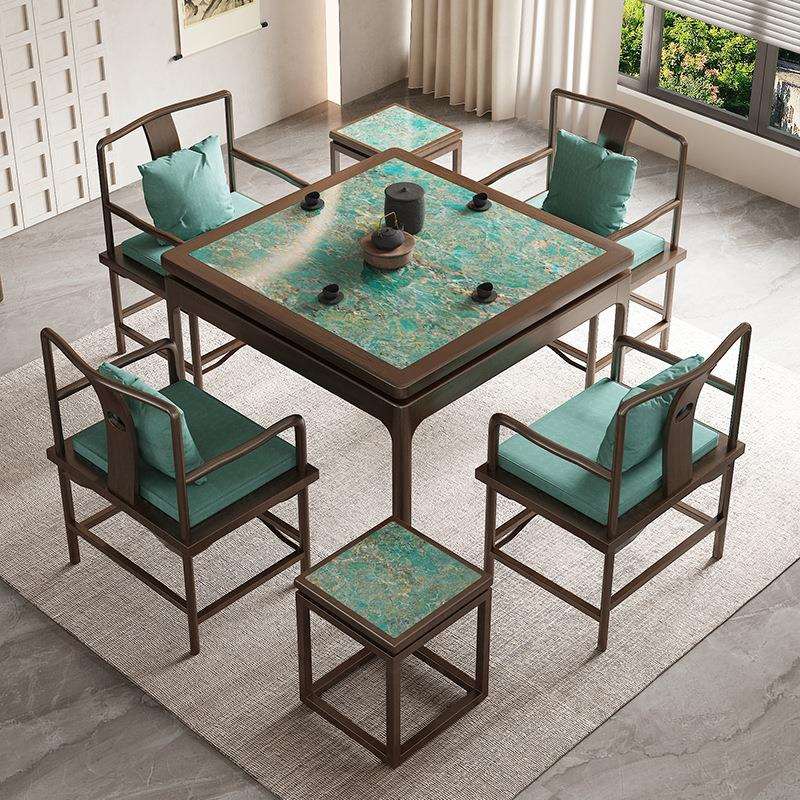 新中式实木棋牌方桌正方形小户型家用现代简约轻奢岩板餐桌八仙桌