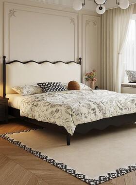 法式复古黑色实木床1.8m双人床中古风主卧室大床1.5m储物床带靠背