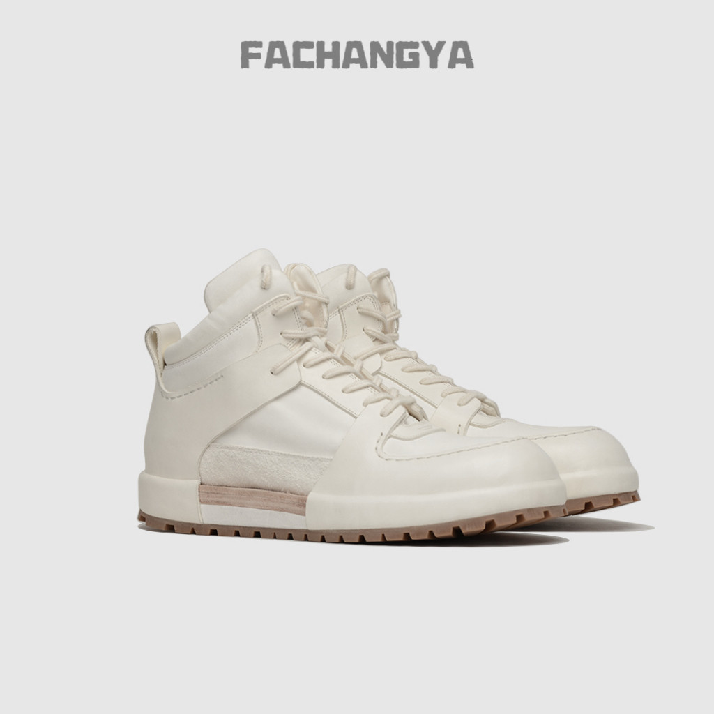 FACHANGYA新款白色马皮鞋高帮鞋休闲手工男鞋厚底内增高潮流时尚