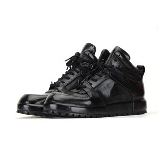 FACHANGYA新款黑色水洗马皮鞋做旧鞋高帮男靴休闲男鞋厚底手工鞋