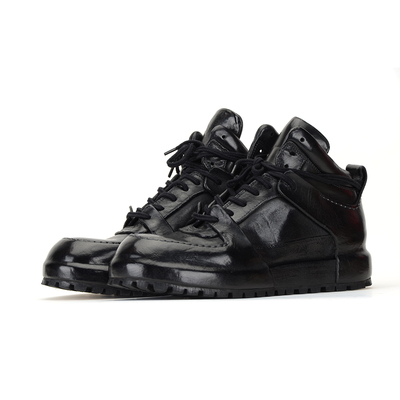 法裳娅黑色男鞋水洗马皮高帮男靴