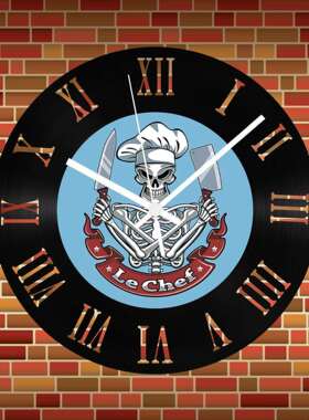 罗马数字挂钟蓝色骷髅厨师厨房黑色墙钟 家居装饰LED发光氛围时钟