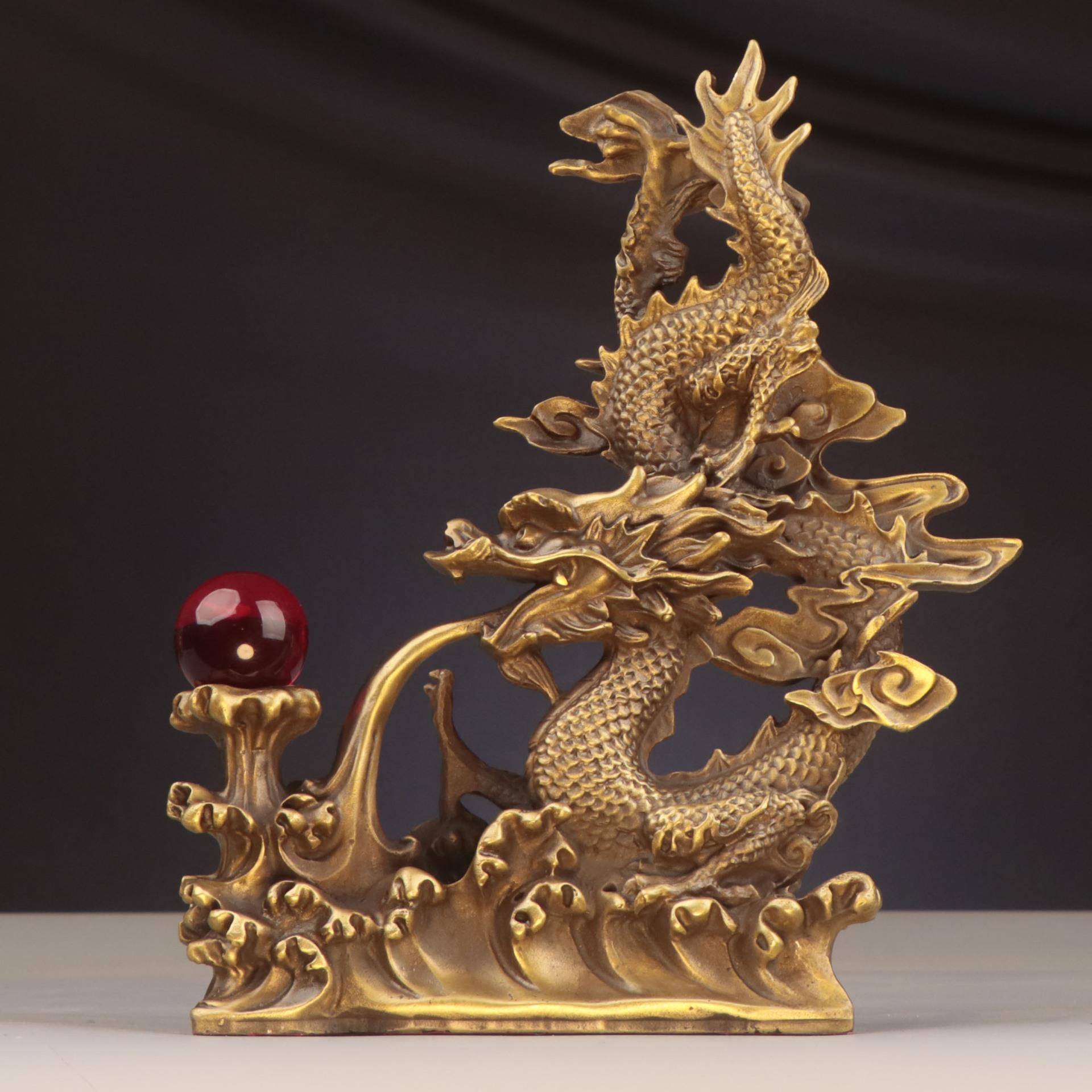 杨铜记 铜龙 神龙吐珠 神龙戏珠 家居店铺铜龙摆件 汉龙 戏珠龙