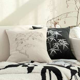 宋式美学新中式松竹刺绣抱枕黑白禅意靠枕沙发靠垫民宿软装长圆枕