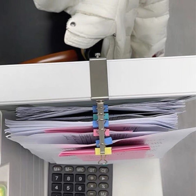 长尾夹文件票据夹子收纳办公室桌工位屏风隔断隔板插缝槽整理挂钩