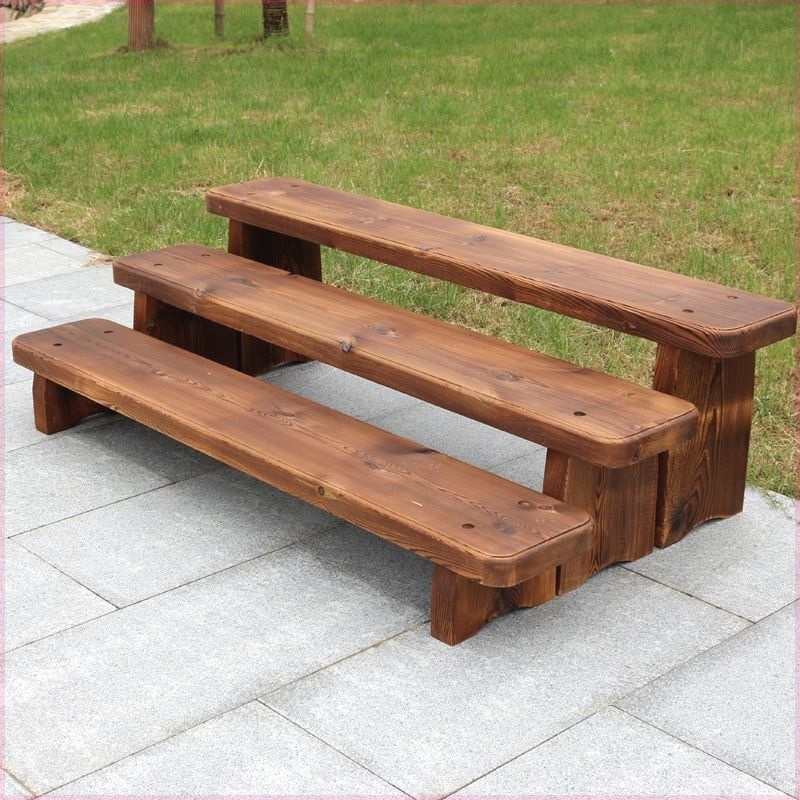 花园碳化实木阶梯花架阳台庭院木制台阶多层增高花器肉肉绿植架子