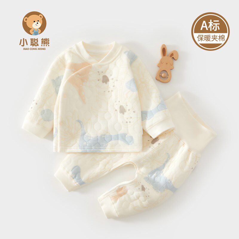 婴儿衣服秋冬季夹棉套装一岁宝宝冬季贴身保暖分体两件套纯棉a类6