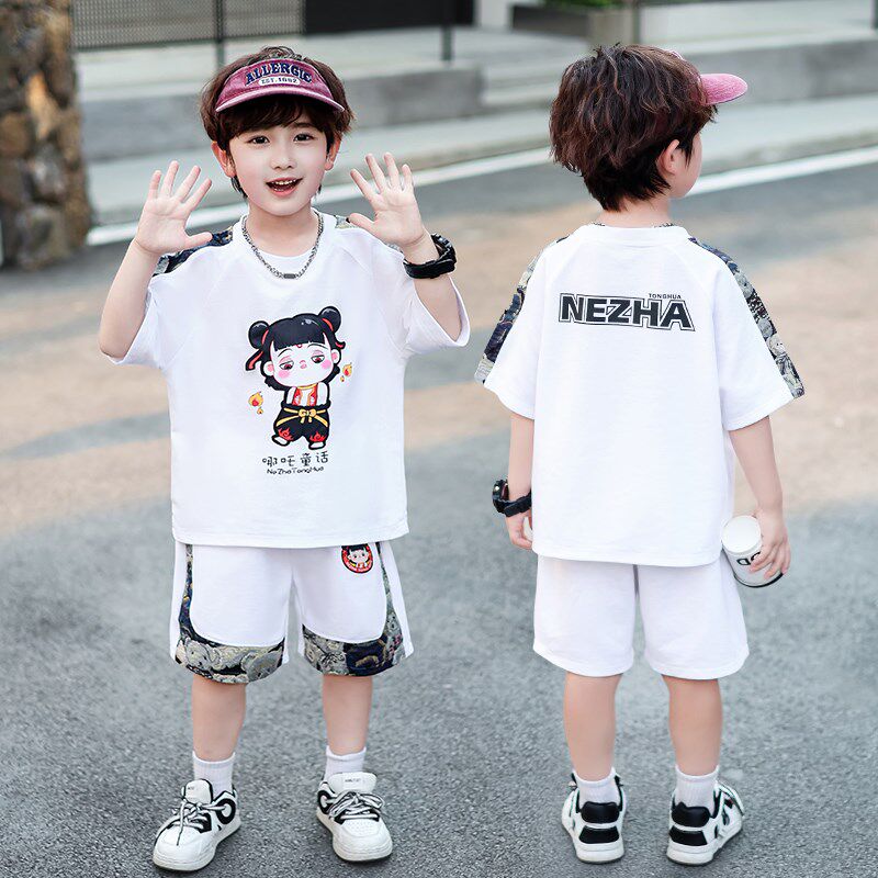 男童夏装套装2025新款儿童男孩中小童夏季帅气哪吒短袖纯棉两件套