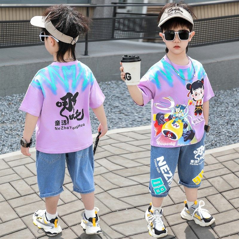 哪吒衣服男童夏季套装2025新款帅气网红中小童短袖两件套儿童夏装