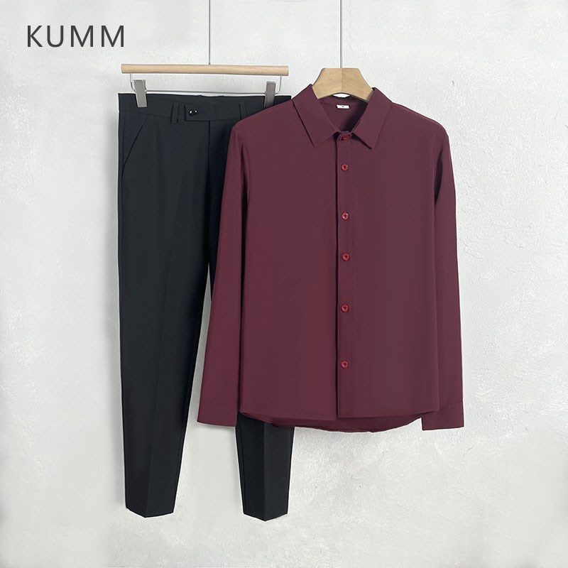 结婚订婚衬衫西裤套装男长袖修身伴郎团衬衣裤子西装商务正装制服