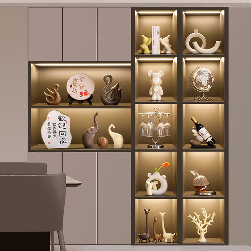 轻奢玄关餐边柜新房装饰品摆件高档客厅酒柜电视柜高级感红酒架托