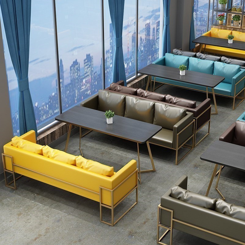 工业风休闲休息区咖啡厅桌椅组合清吧酒吧卡座沙发西餐厅铁艺商用