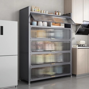 厨房置物架带柜门落地多层多功能橱柜微波炉烤箱油烟米面置物储柜