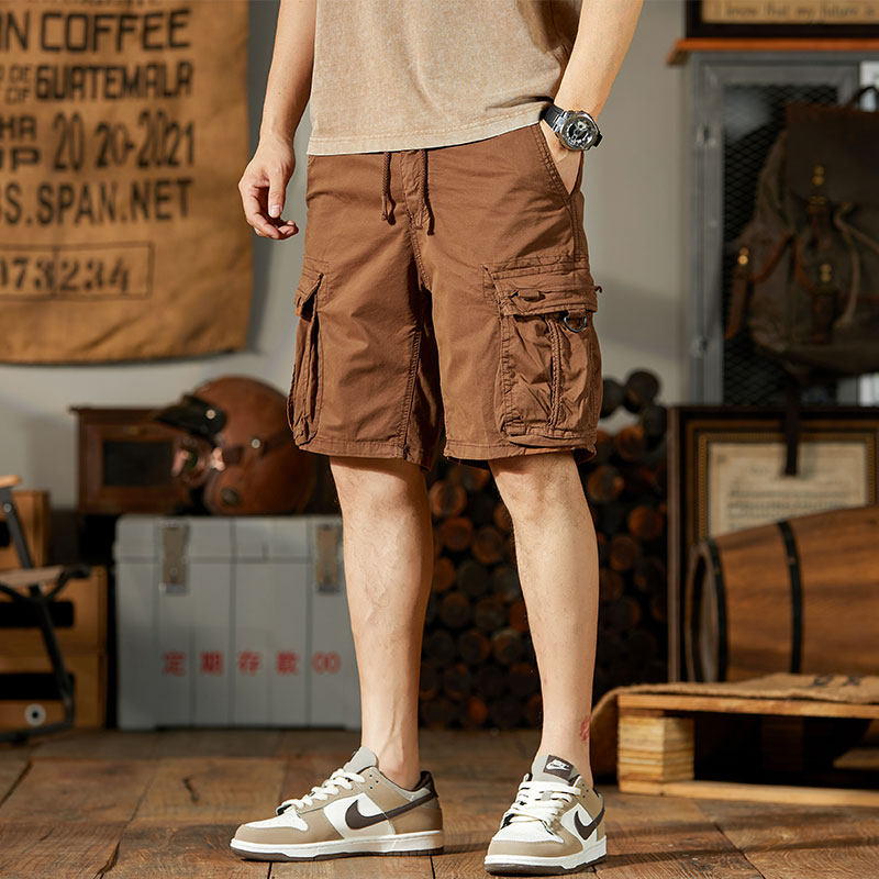 美式重磅复古工装短裤男多口袋潮牌夏季薄款宽松直筒五分裤男中裤